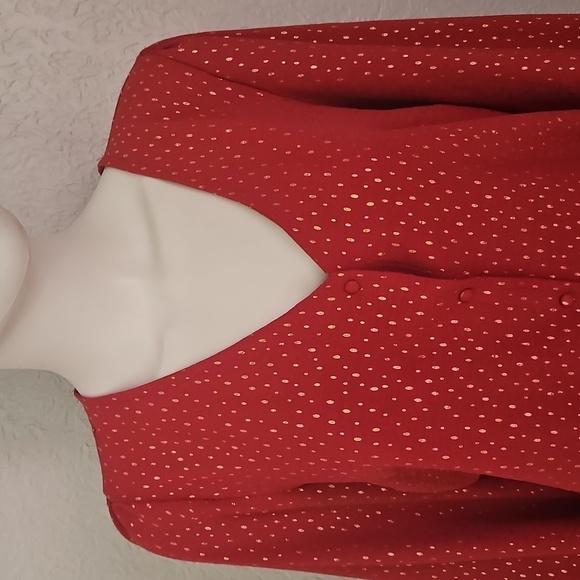 EMILY DANIELS Hot Pink Metallic Gold Poet Ruffle Sleeve Button Down Shirt - Picture 5 of 10